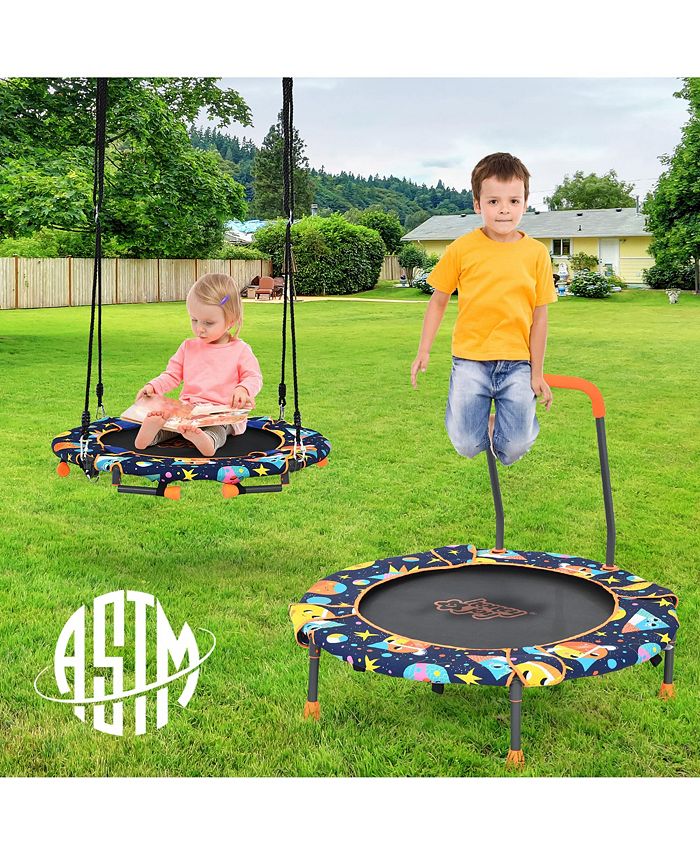 Costway 36''Convertible Swing & Trampoline Set Toddler Kids Fitness
