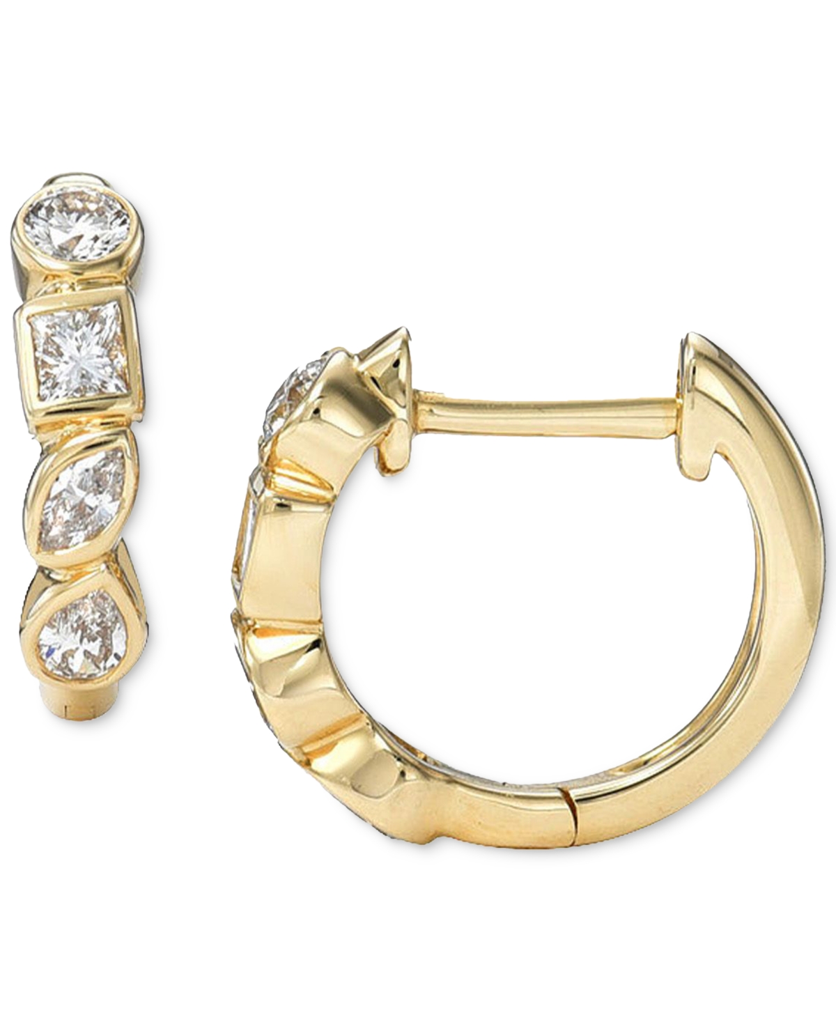 Diamond Multi-Cut Small Hoop Earrings (1/3 ct. t.w.) in 14k Gold, 0.5" - Gold