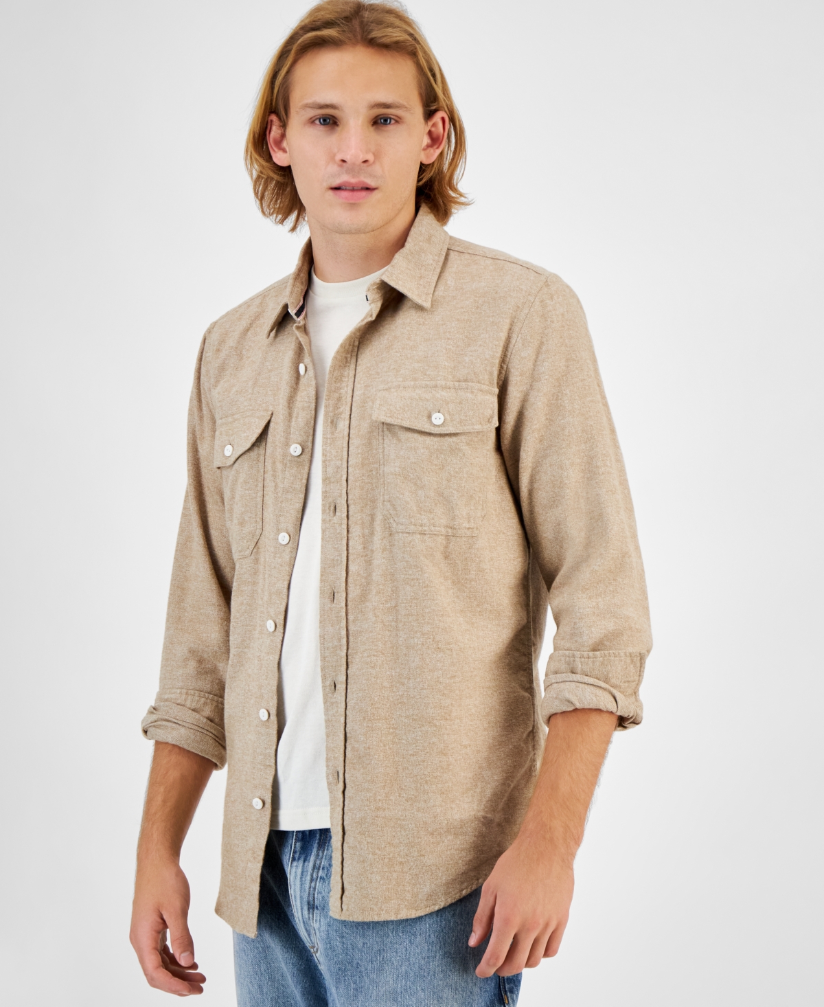 Sun + Stone Men's Grindle Regular-fit Button-down Flannel Shirt, Created For Macy's In Dull Gold