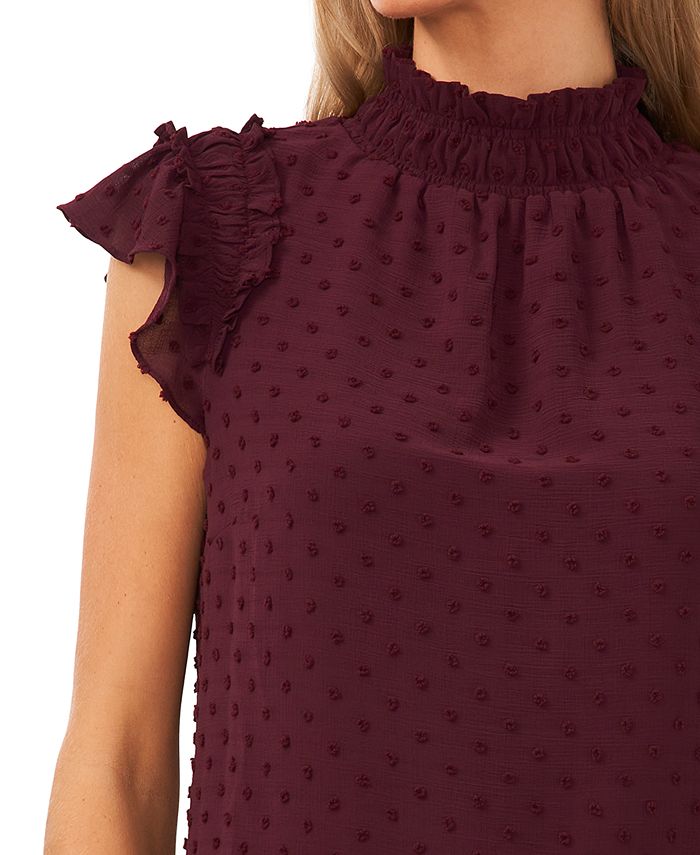 Burgundy Mock Neck Flutter Maternity Blouse