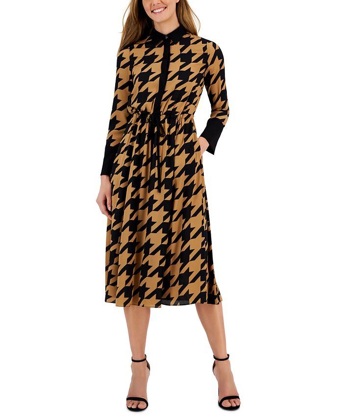 Anne Klein Women s Houndstooth Drawstring Shirtdress Macy s