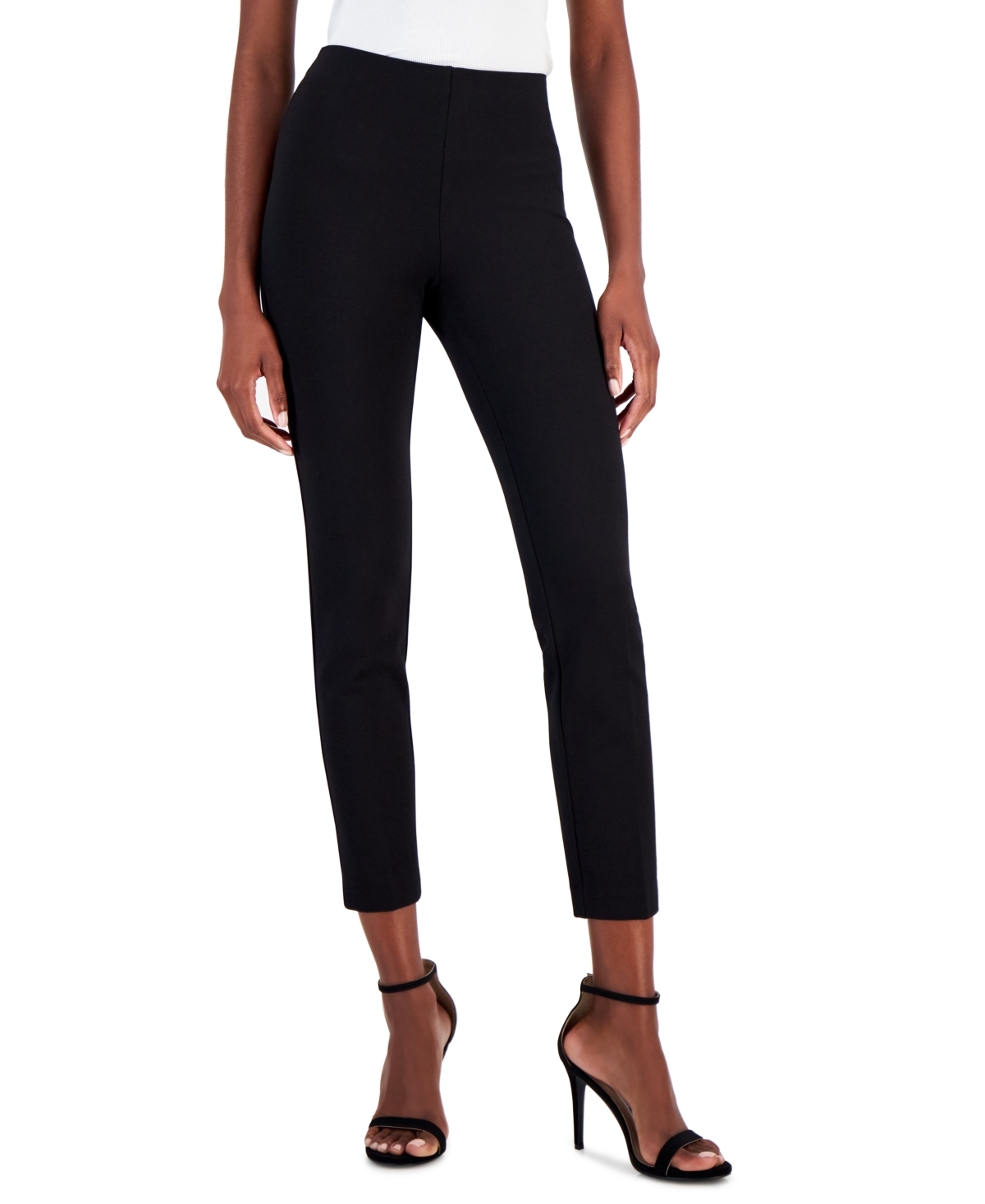 Shop Anne Klein Women's Pull-on Hollywood-waist Ankle Pants In Anne Black