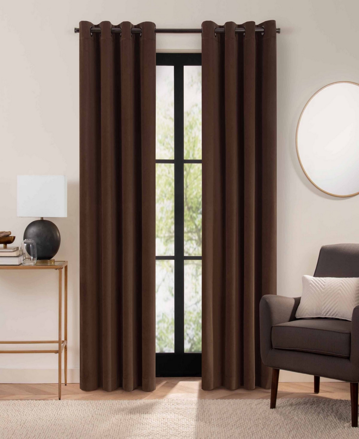 Eclipse Luxury Cotton Velvet 100% Blackout Grommetâ 1 Piece Curtain Panel, 96" X 50" In Chocolate