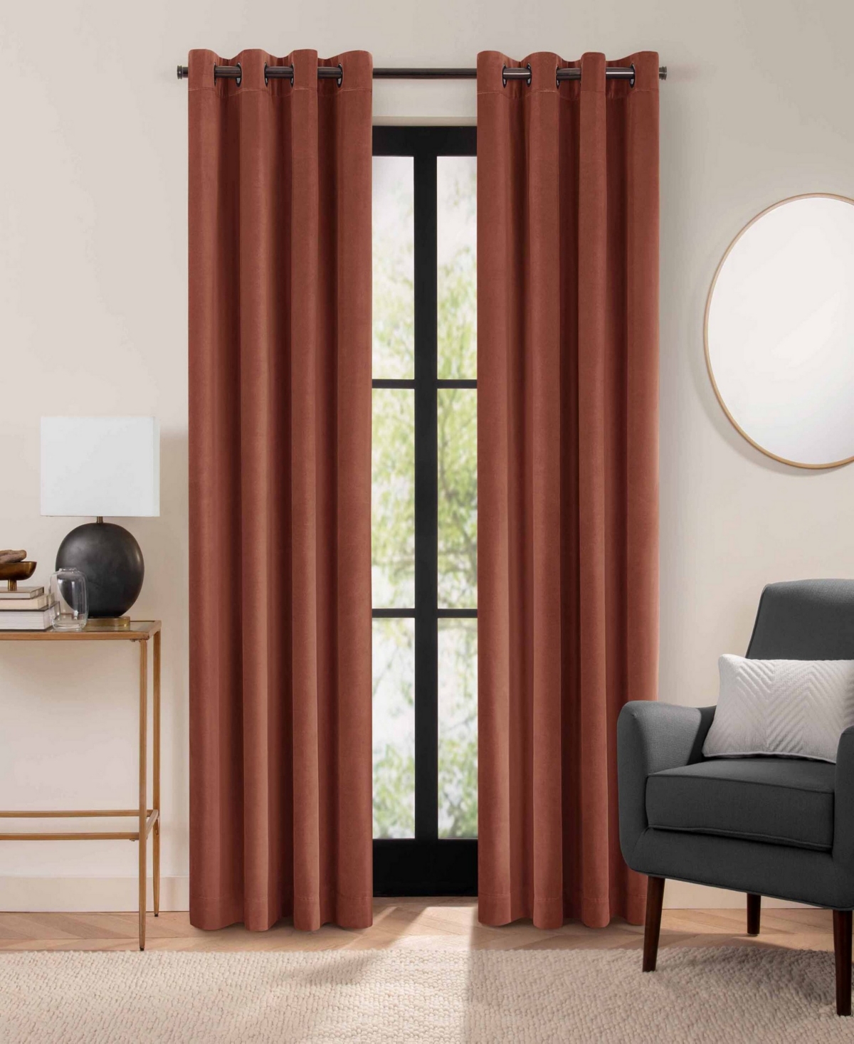 Eclipse Luxury Cotton Velvet 100% Blackout Grommetâ 1 Piece Curtain Panel, 96" X 50" In Copper