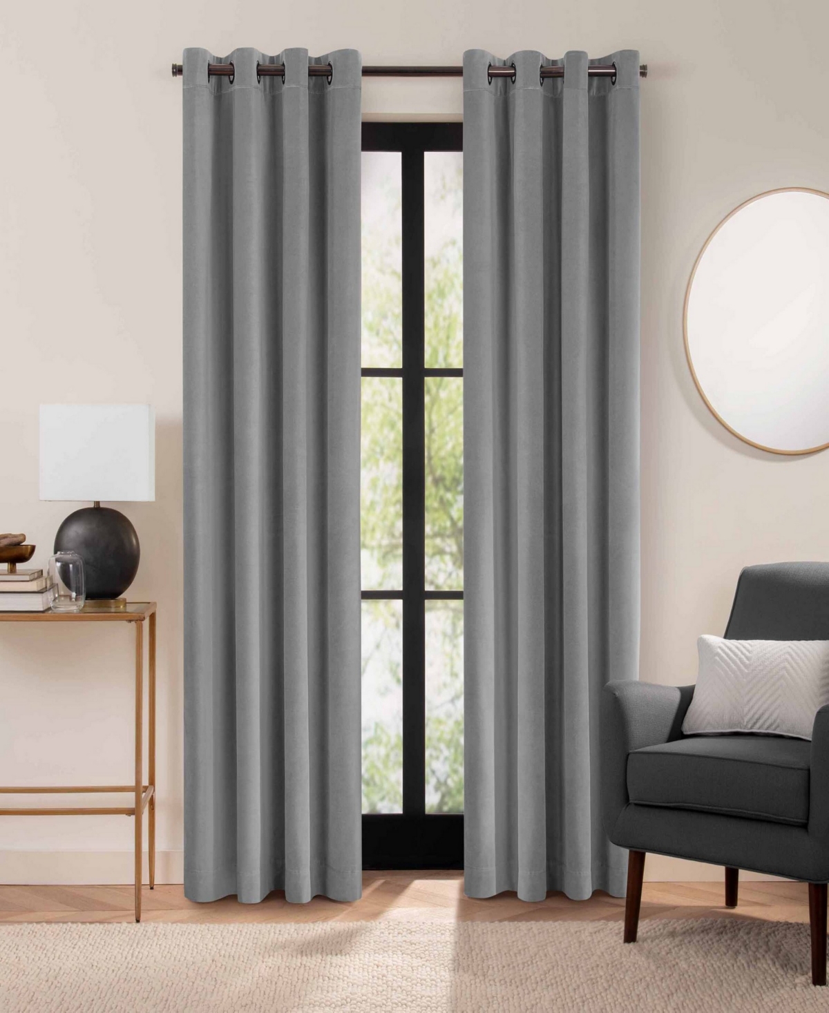 Eclipse Luxury Cotton Velvet 100% Blackout Grommetâ 1 Piece Curtain Panel, 96" X 50" In Dark Gray