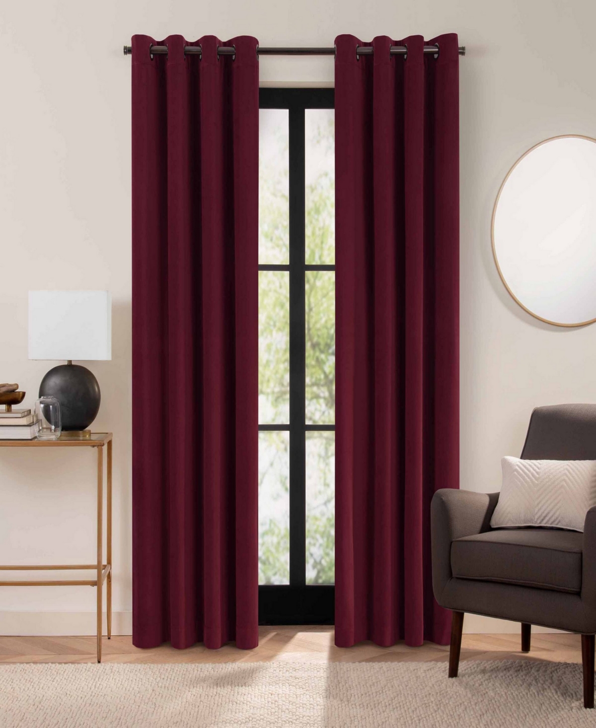 Eclipse Luxury Cotton Velvet 100% Blackout Grommetâ 1 Piece Curtain Panel, 96" X 50" In Port