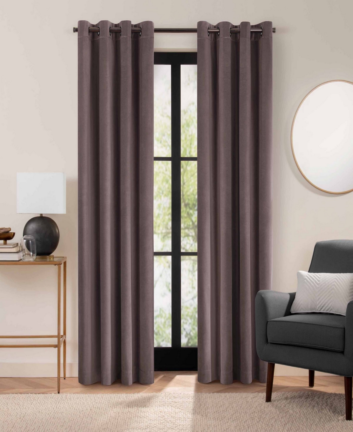 Eclipse Luxury Cotton Velvet 100% Blackout Grommetâ 1 Piece Curtain Panel, 96" X 50" In Truffle