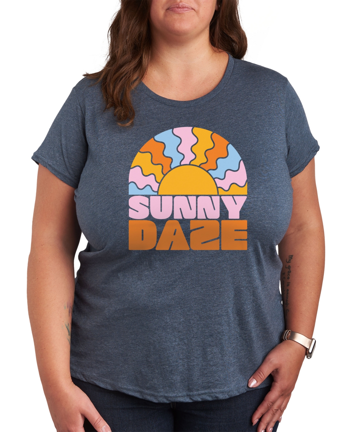 Air Waves Trendy Plus Size Sunny Daze Graphic T-shirt In Blue