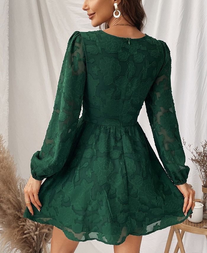 CUPSHE Women's Citlalli Floral Plunging Long Sleeve ALine Mini Dress