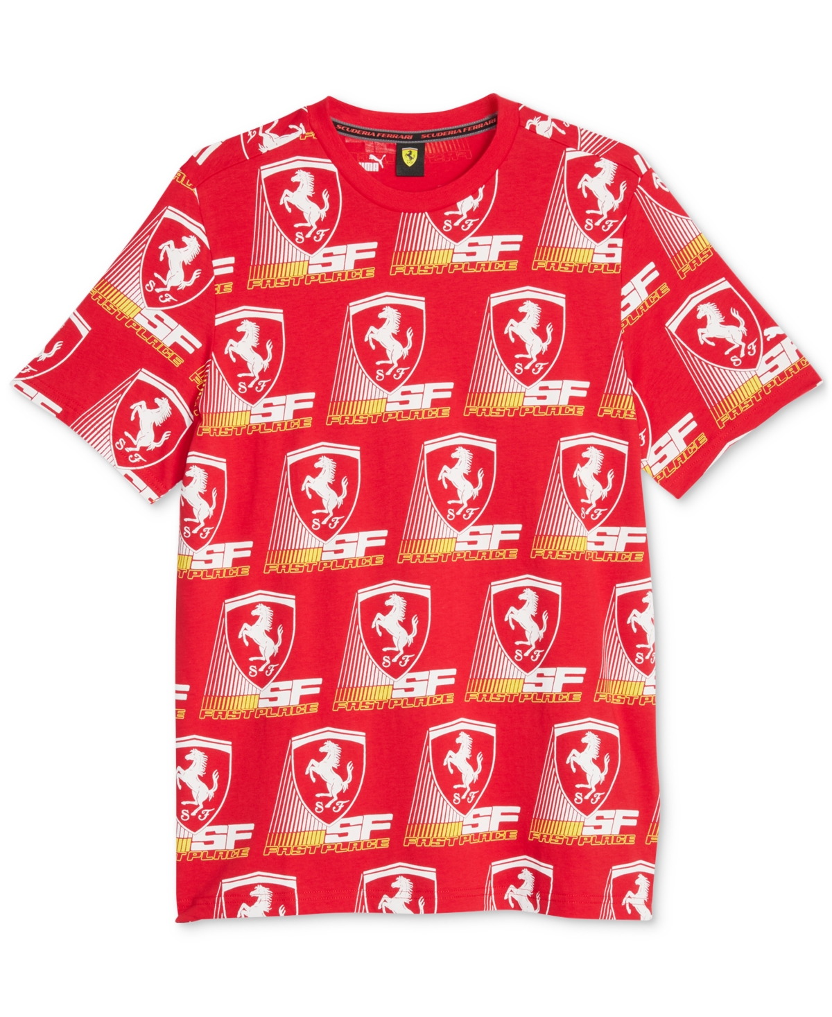 Puma Men's Ferrari Race Logo Graphic T-shirt In Rosso Corsa-aop