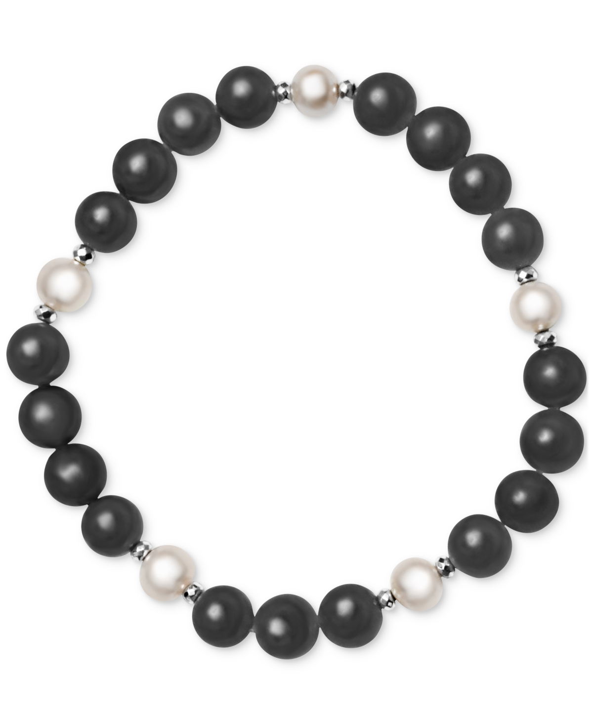 Dyed Green Jade, Cultured Freshwater Pearl (8mm) & Hematite Stretch Bracelet (Also in Lavender Jade, Red Jade,Jade, & Ginger Jade) - Charcoa