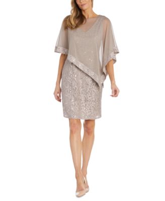lace poncho dress Sleeveless Maxi Dress Covered with a Sheer Lace Sequined Poncho