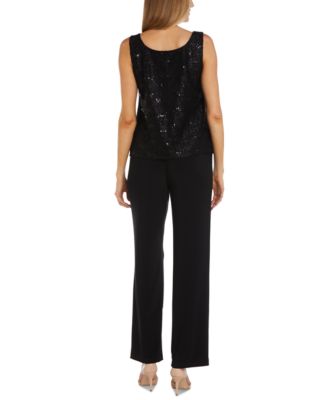 Petite 3-Pc. Sequined-Lace Jacket, Top & Pants