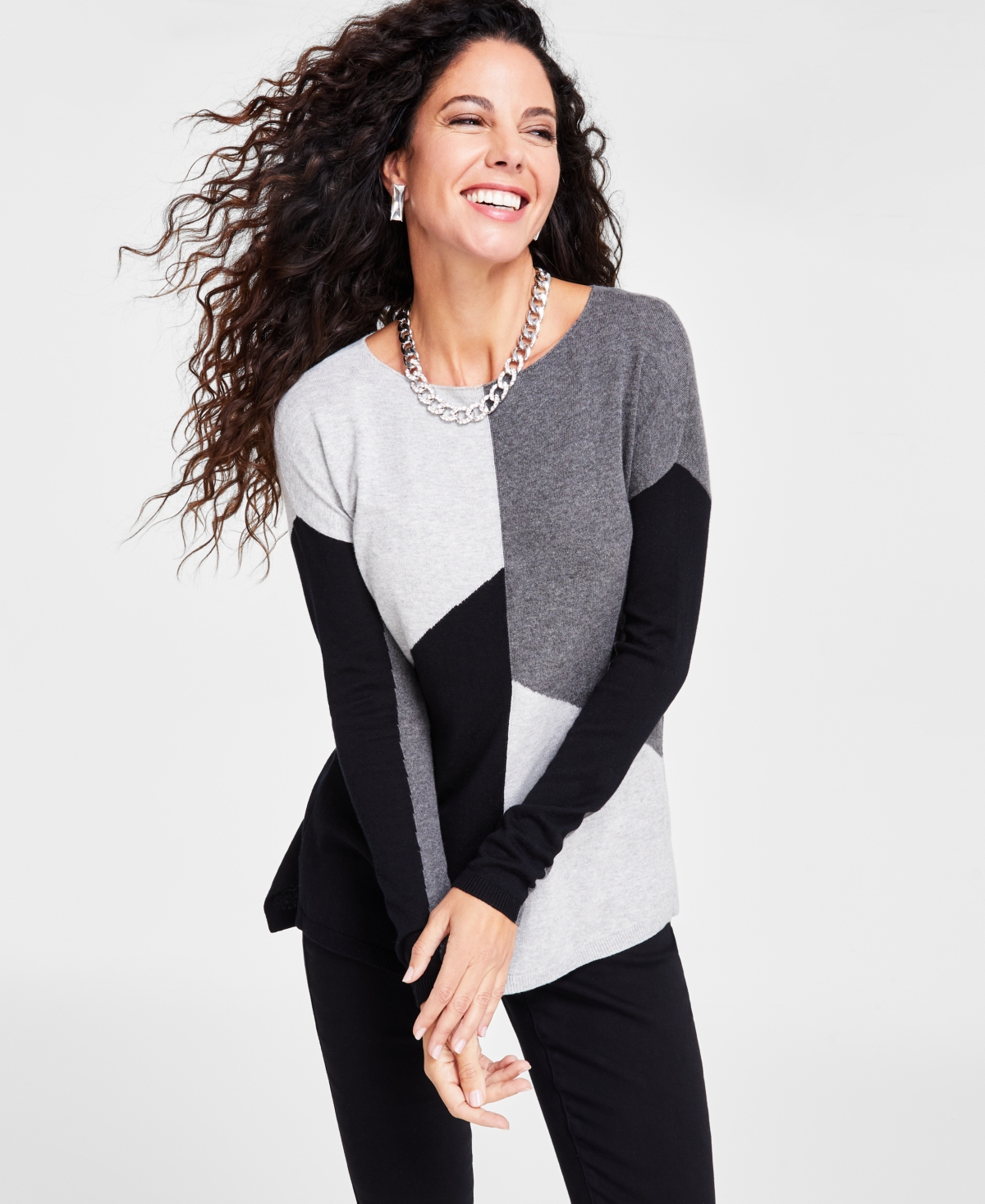 INC INTERNATIONAL CONCEPTS PETITE COLORBLOCKED SWEATER, CREATED FOR MACY'S 
