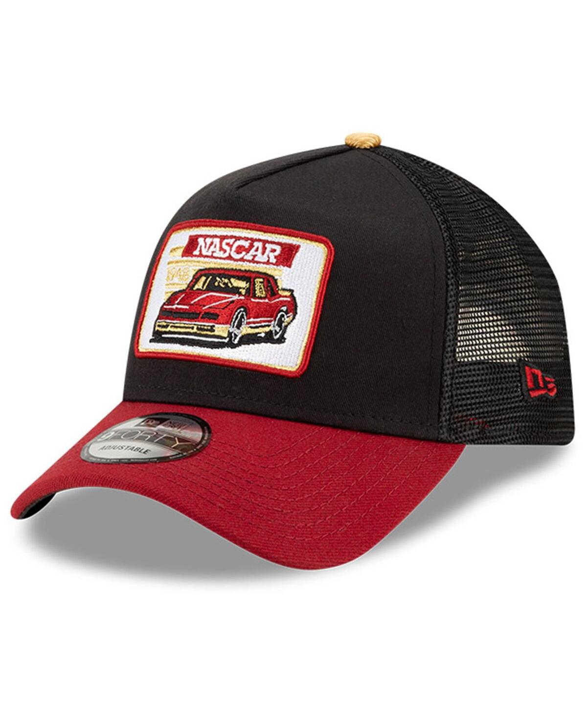 NEW ERA MEN'S NEW ERA BLACK, RED NASCAR LEGENDS 9FORTY A-FRAME ADJUSTABLE TRUCKER HAT
