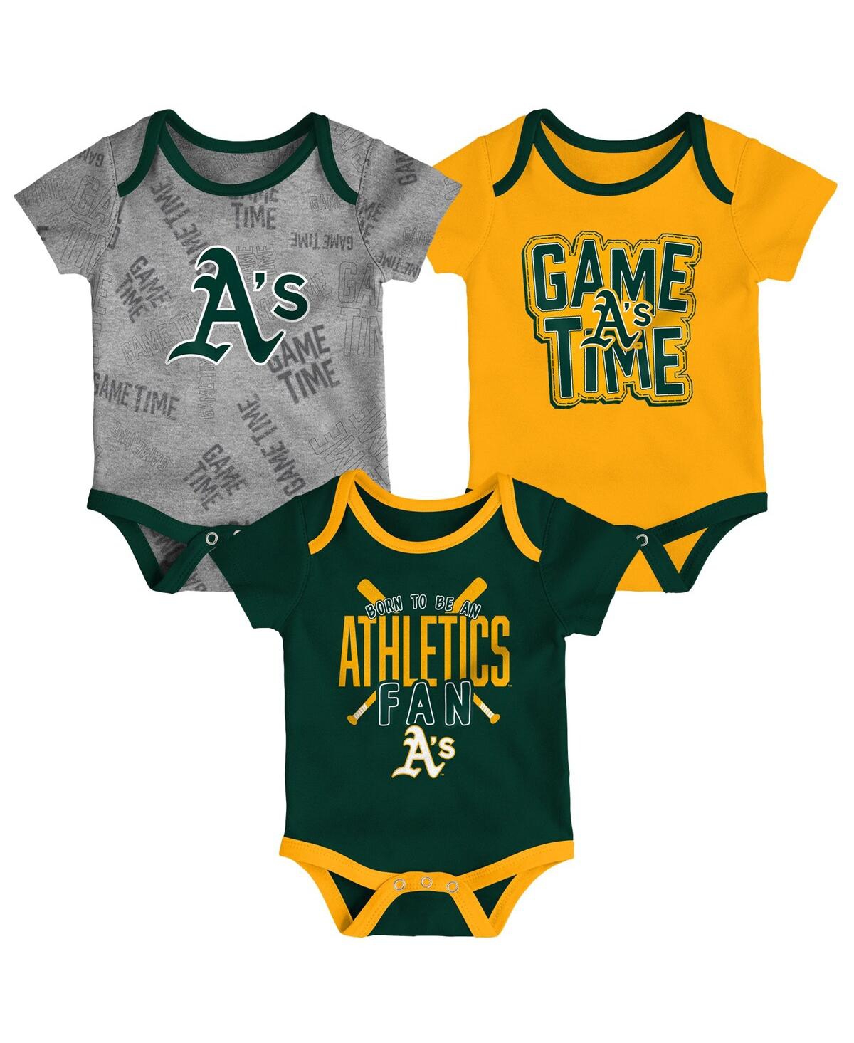 Outerstuff Babies' Newborn And Infant Boys And Girls Oakland Athletics Green, Gold, Heathered Gray Game Time Three-piec In Green,gold,heathered Gray