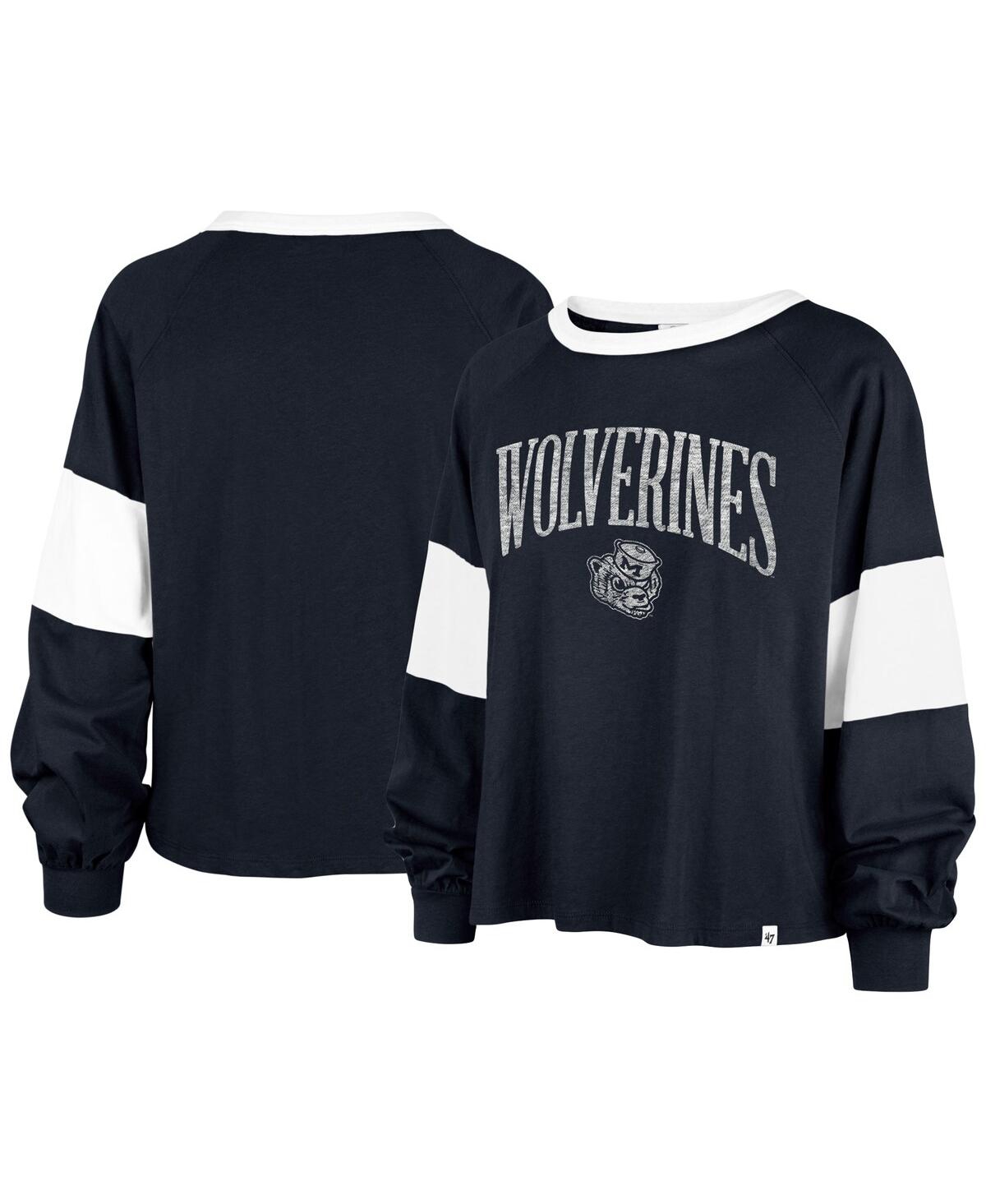 Women's '47 Brand Navy Michigan Wolverines Upside Rhea Raglan Long Sleeve T-shirt - Navy