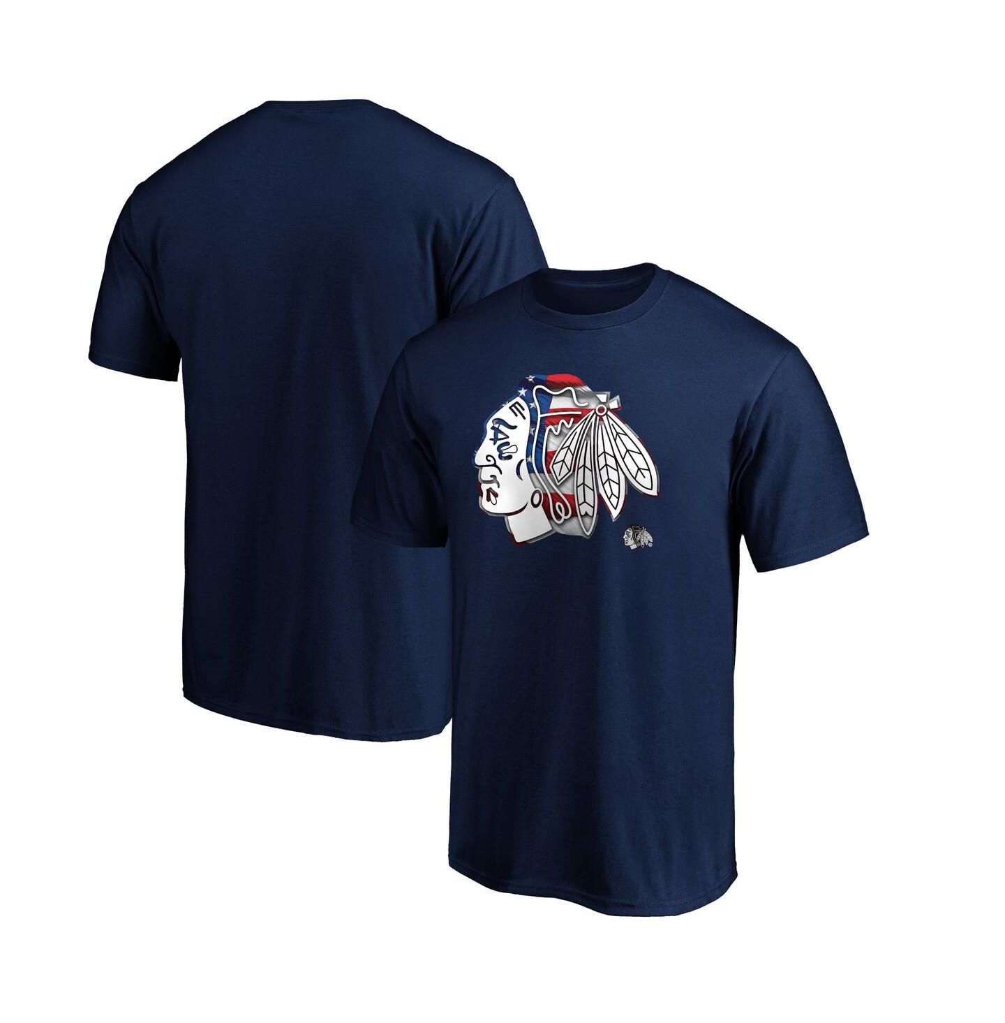 Мужская футболка Fanatics Navy Chicago Blackhawks Banner Wave Logo — фото 2