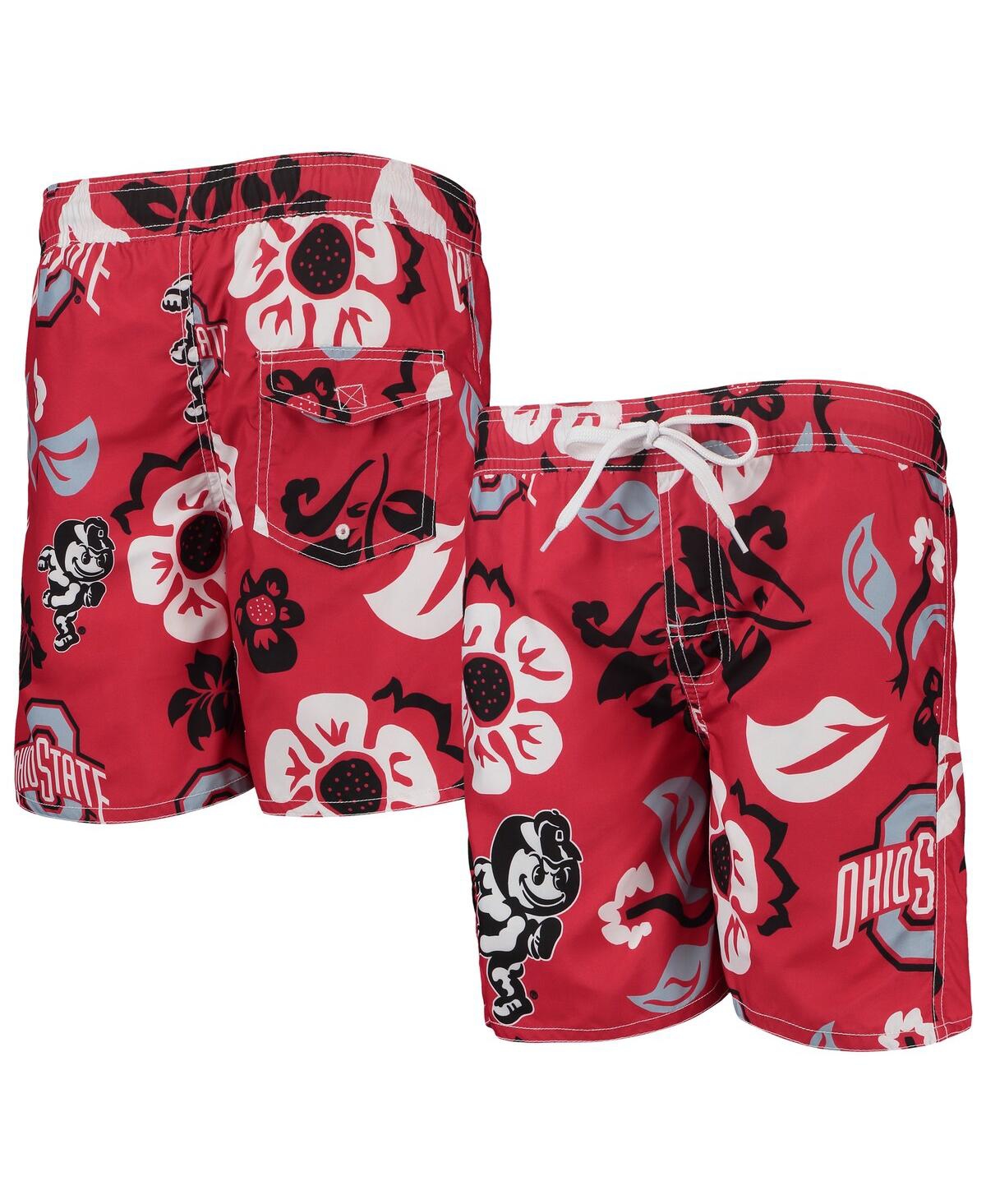 Big Boys Wes & WillyOhio State Buckeyes Floral Volley Swim Trunks - Scarlet