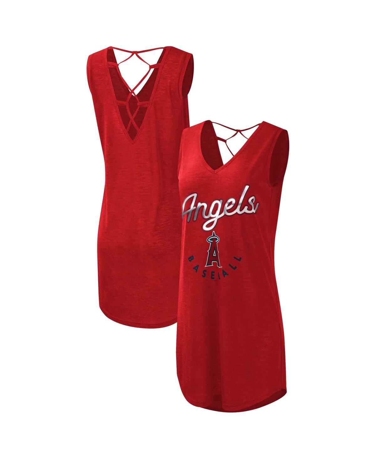 Shop G-iii 4her By Carl Banks Women's  Red Los Angeles Angels Game Time Slub Beach V-neck Cover-up Dress