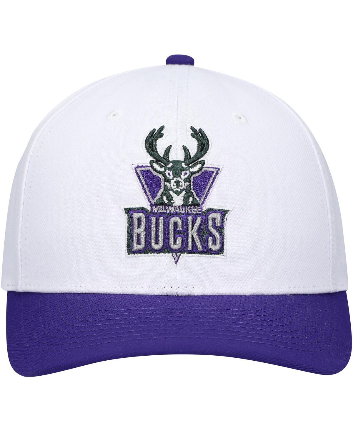 Mitchell & Ness Men's  White, Purple Milwaukee Bucks Hardwood Classics Core 2-tone 2.0 Pro Snapback H In White,purple