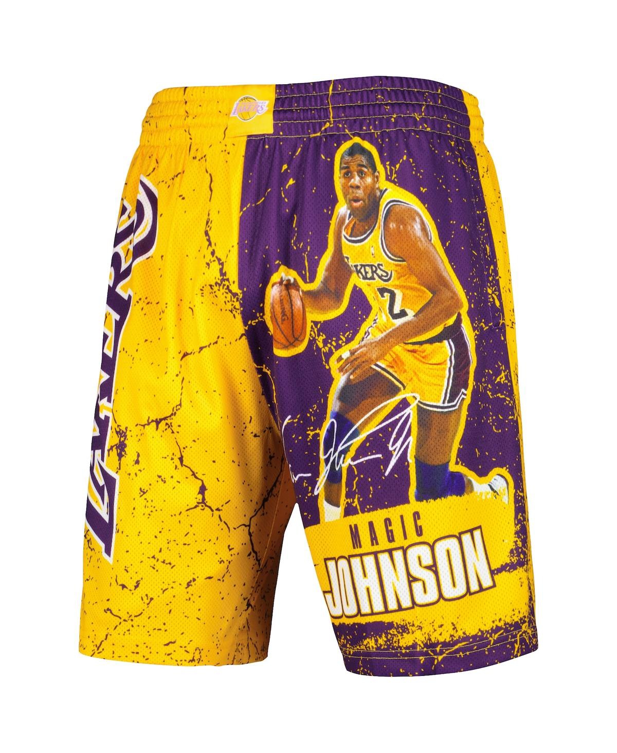 Shop Mitchell & Ness Men's  Magic Johnson Gold Los Angeles Lakers Hardwood Classics Player Burst Shorts