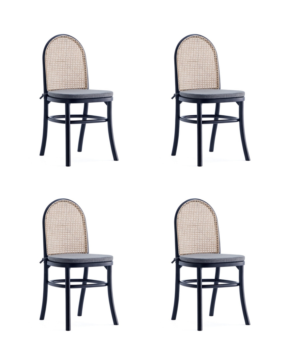 Manhattan Comfort Paragon 4-piece Ash Wood And Natural Cane Upholstered Dining Chair In Black And Gray