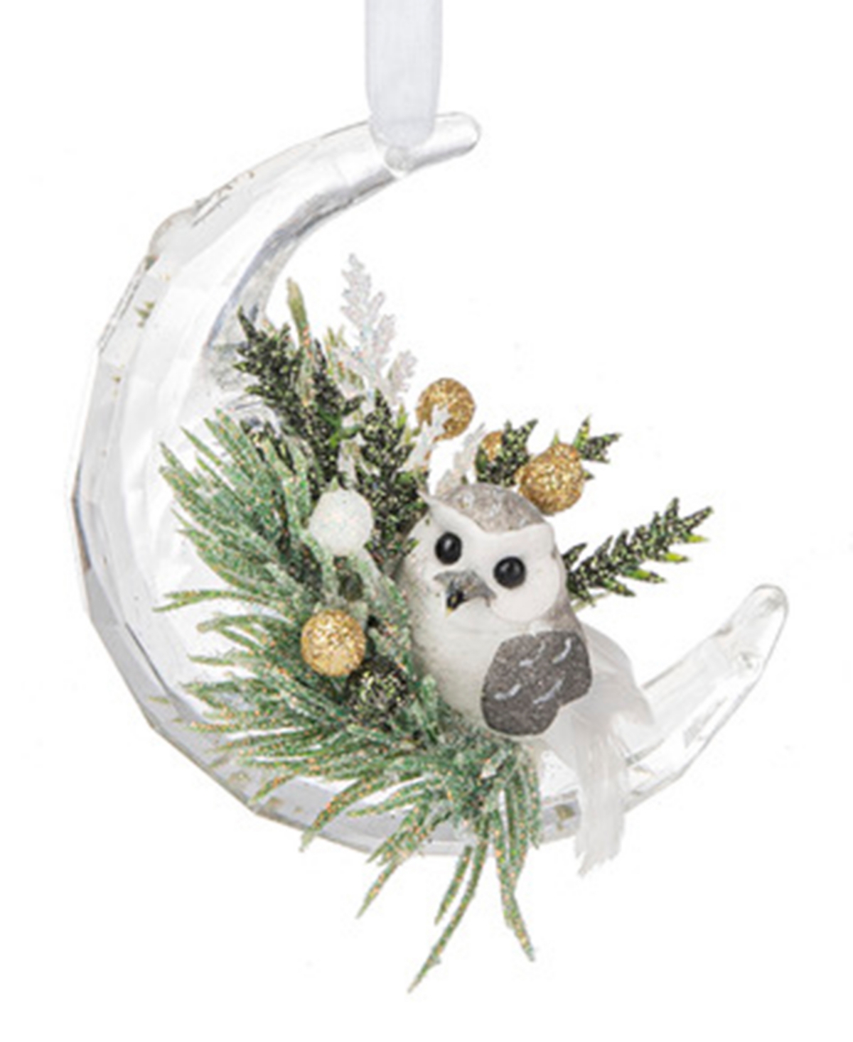 Ganz Kissing Krystals Owl Crescent Moon Ornament In Clear,white,green,gold