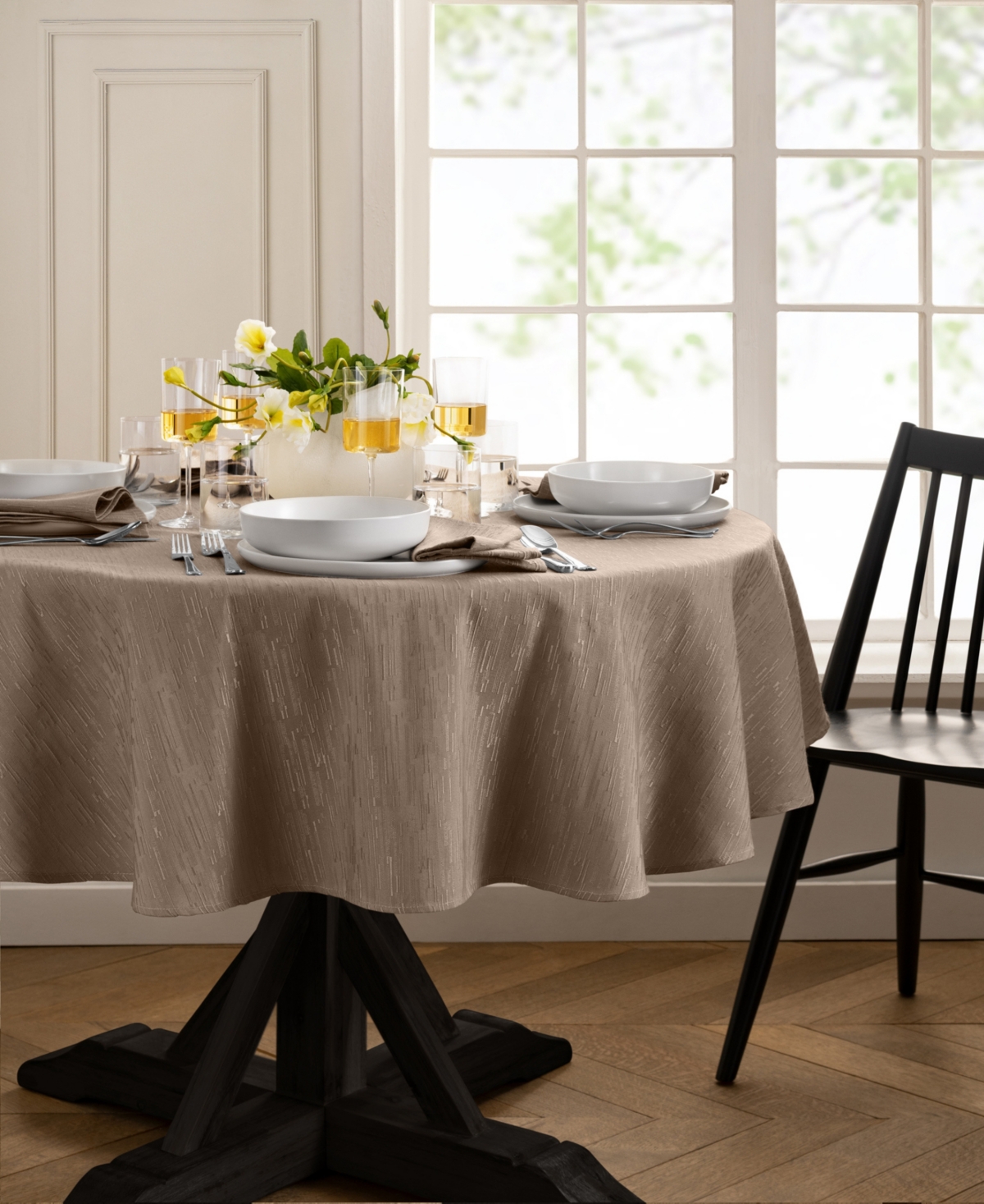Elrene Continental Solid Texture Water And Stain Resistant Tablecloth, 70" Round In Taupe