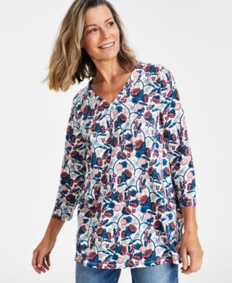 Style & Co - Women's Cotton V-Neck 3/4-Sleeve Top