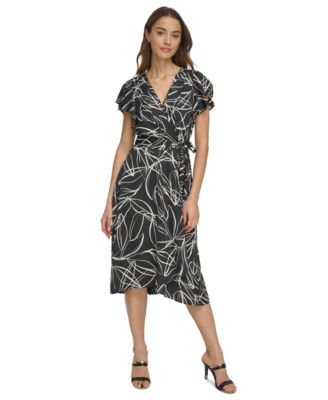 DKNY - Women's Surplice V-Neck Flutter-Sleeve Midi Dress