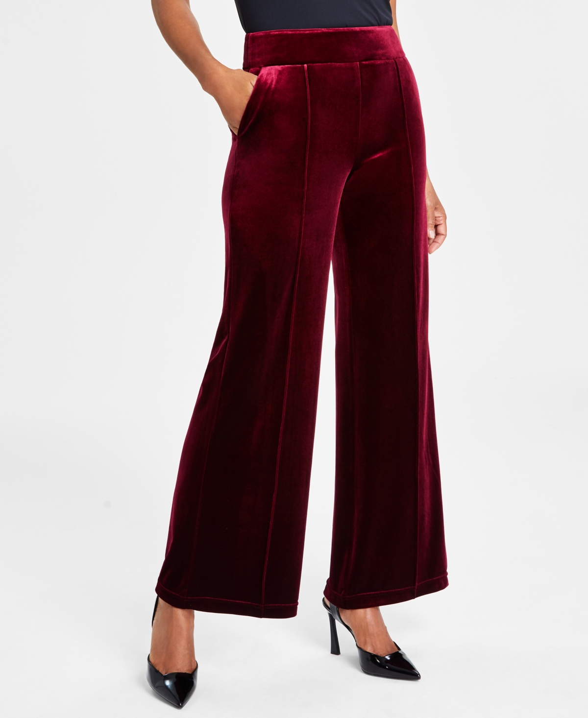 Inc International Concepts Women's High-rise Velvet Wide-leg Pants, Created For Macy's In Port