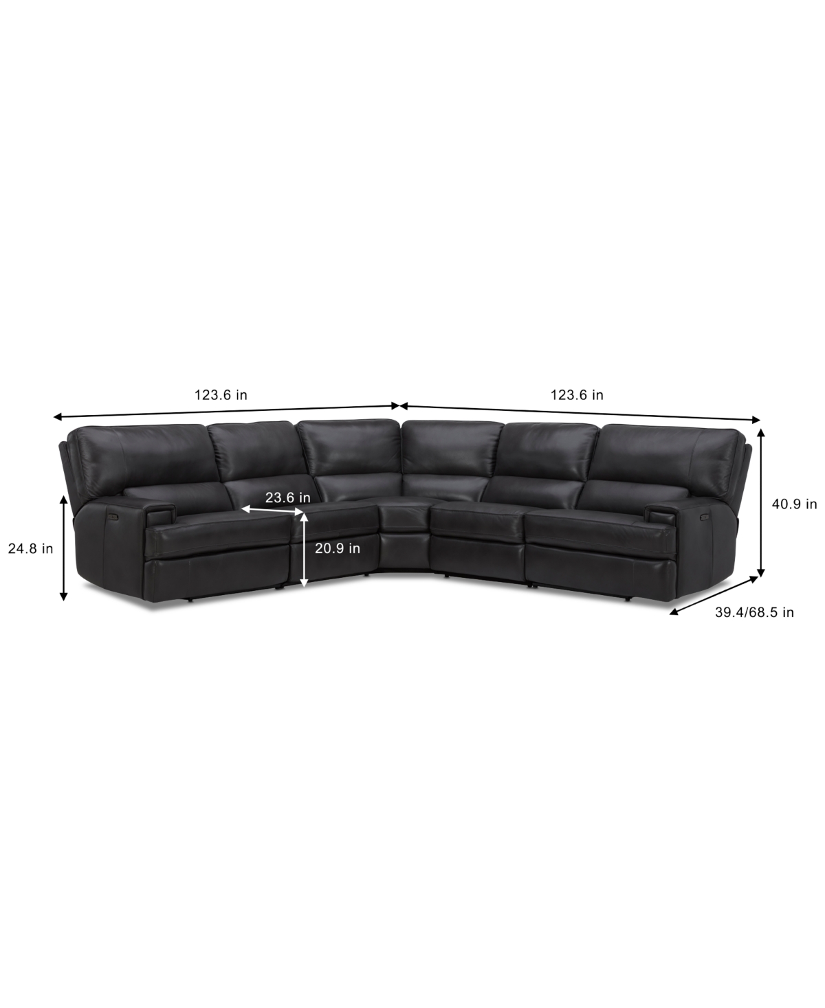 Closeout! Binardo 5 Pc Zero Gravity Leather Sectional with 2 Power Recliners, Created for Macy's