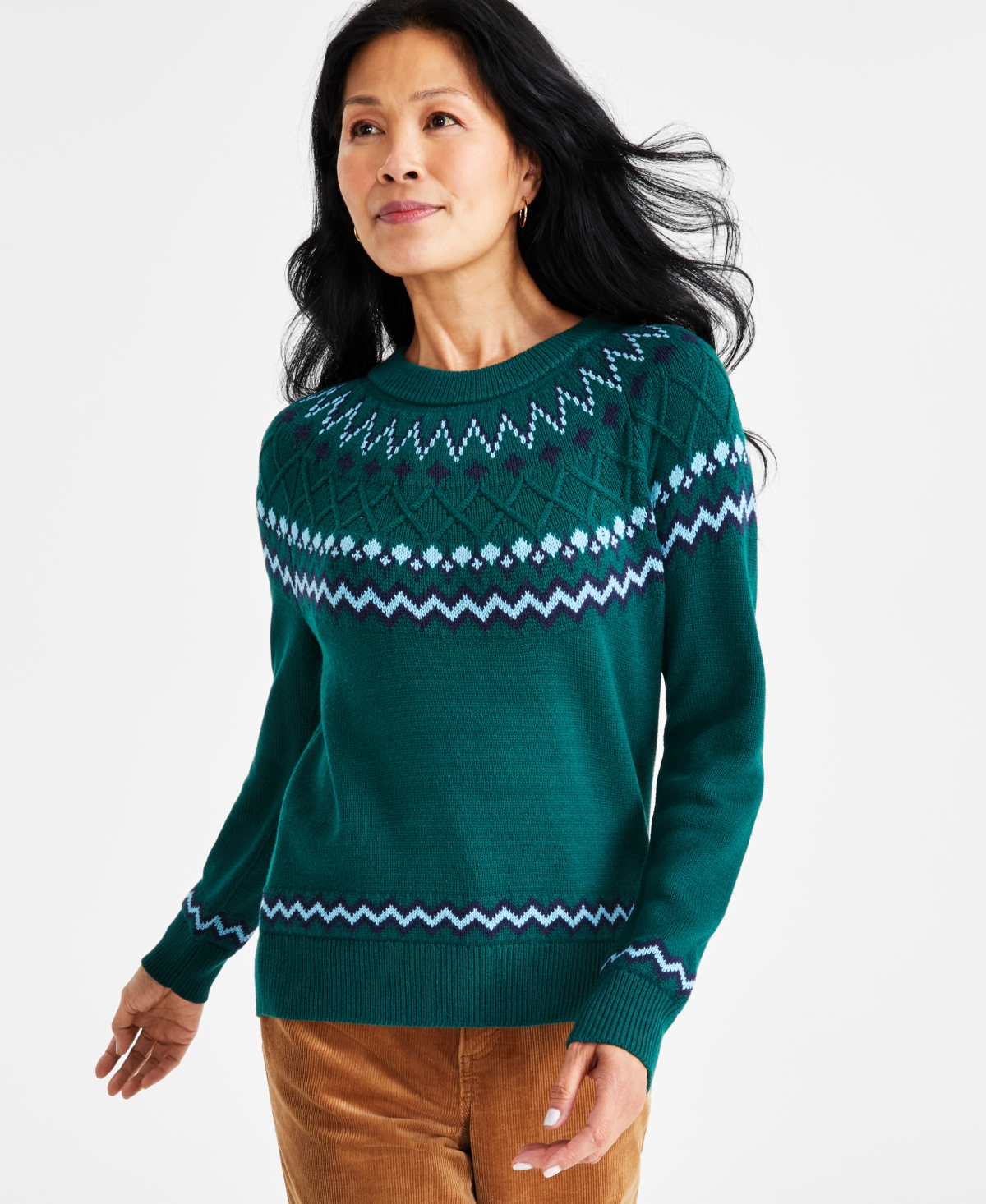 Style & Co Plus Size Novelty Pullover Sweater, Created For Macy's In True Emerald