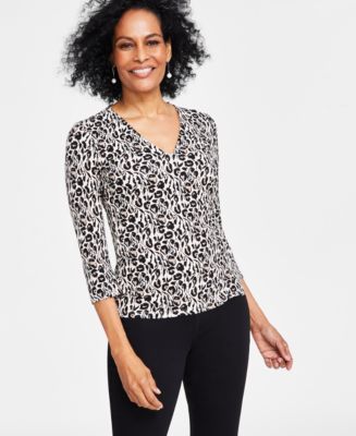 I.N.C. International Concepts Women's Printed Ribbed Top, Created for ...