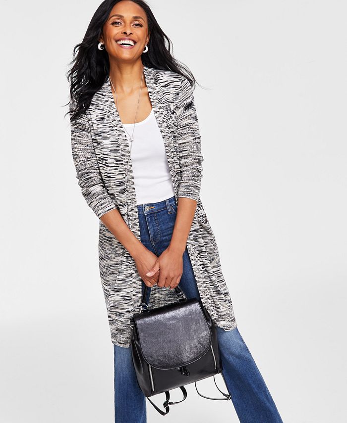 Women's Ribbed Space-Dye Cardigan, Created for Macy's
