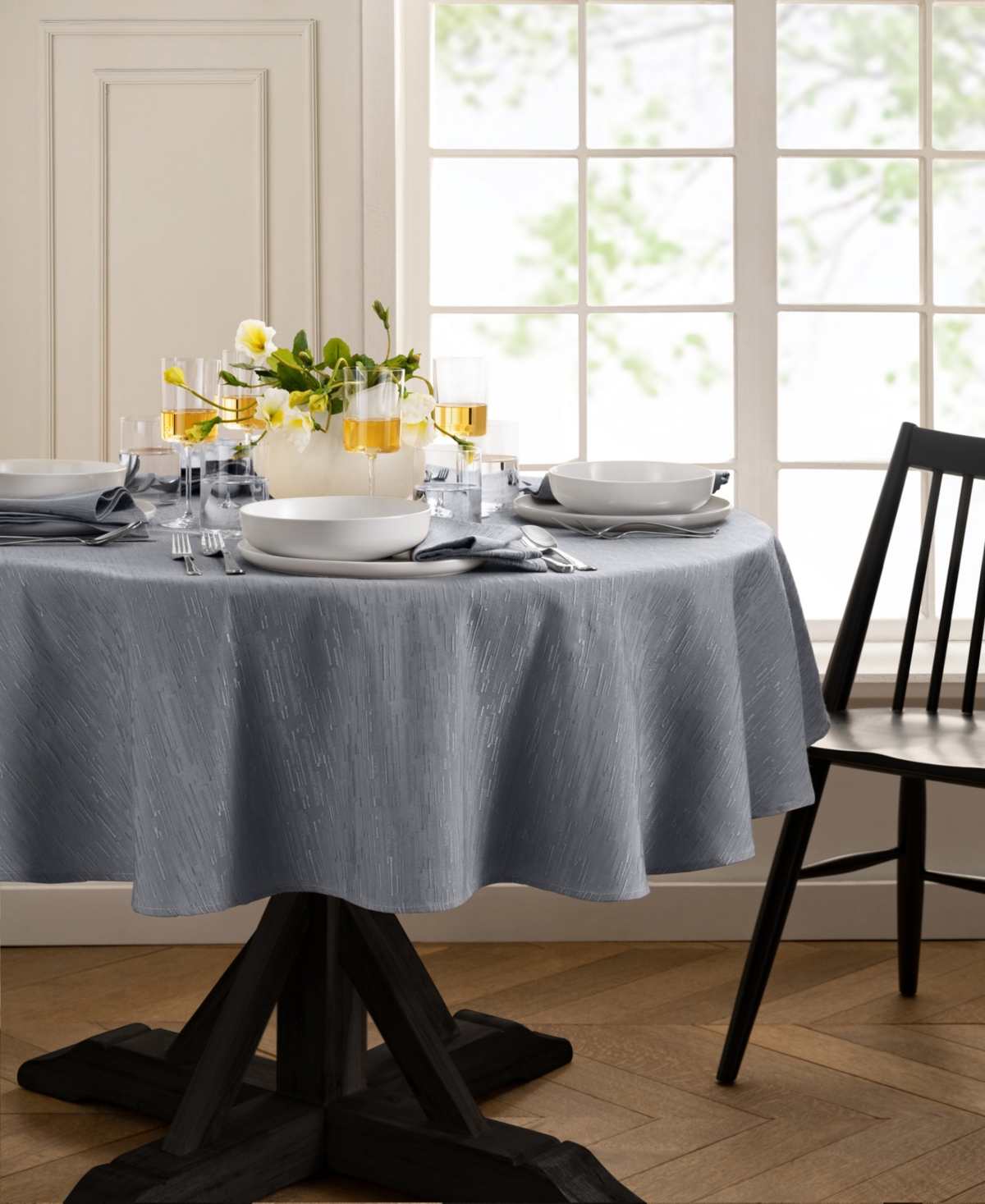 Elrene Continental Solid Texture Water And Stain Resistant Tablecloth, 70" Round In Gray