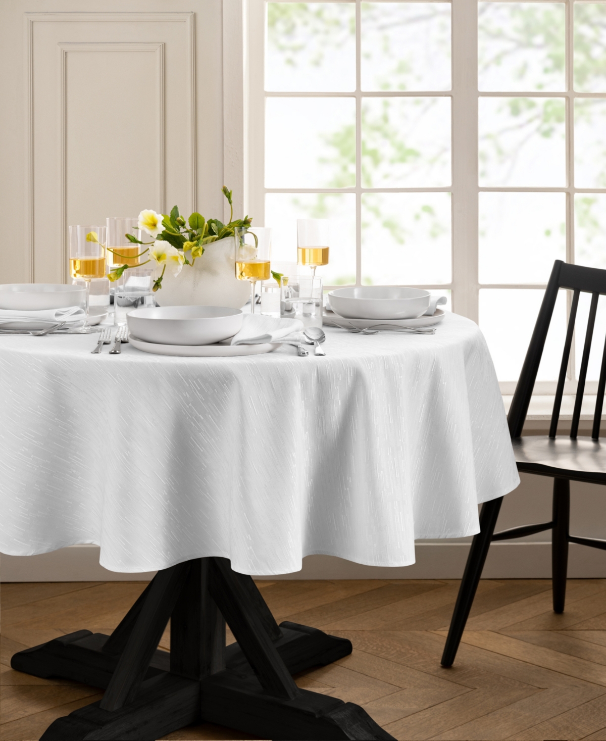 Elrene Continental Solid Texture Water And Stain Resistant Tablecloth, 70" Round In White