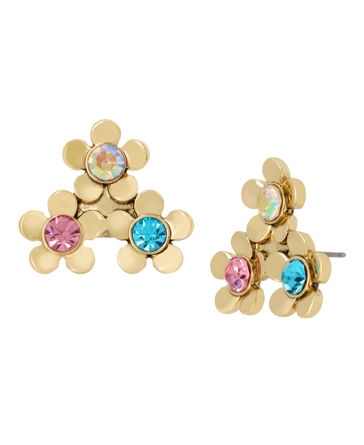 Faux Stone Flower Cluster Button Earrings - Pastel Multi