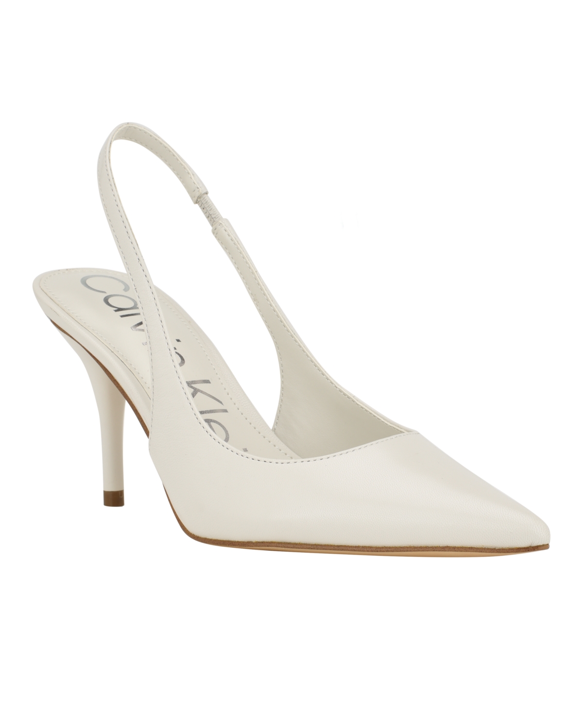 Shop Calvin Klein Women's Cinola Pointy Toe Slingback Pumps In Ivory Leather