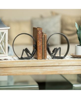 Contemporary Encircled Male Female Reader Cast Iron 2-Piece Sculpture Statue Set