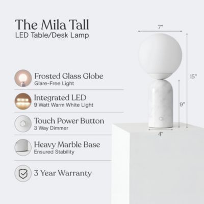 Mila Tall 15" Dimmable LED Table Lamp with Marble Base