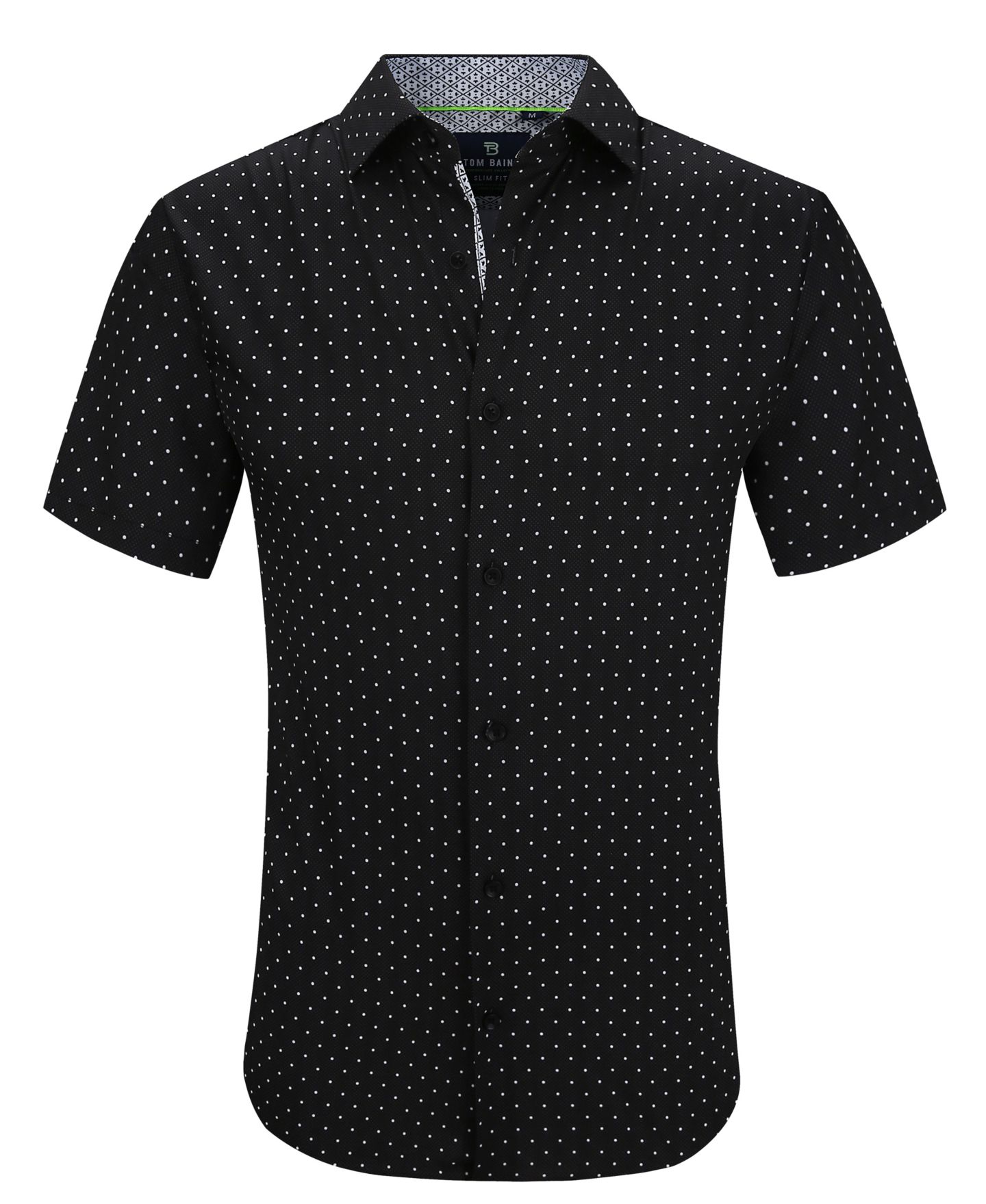 Мужская рубашка Tom Baine Slim Fit Short Sleeve Performance Stretch Button Down Dress Shirt, цвет: Чёрный, вариант 1 — фото 1