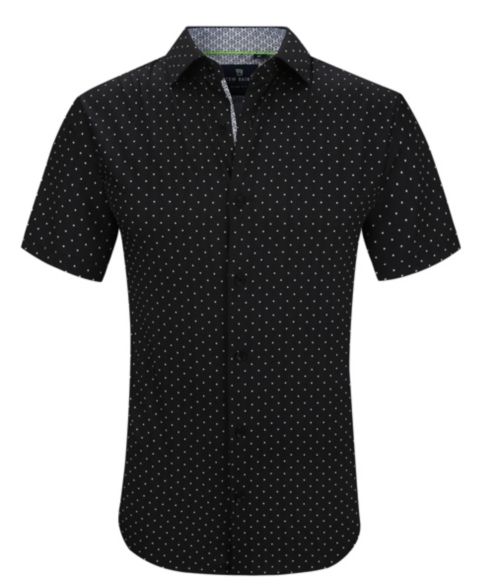 Мужская рубашка Tom Baine Slim Fit Short Sleeve Performance Stretch Button Down Dress Shirt, цвет: Чёрный