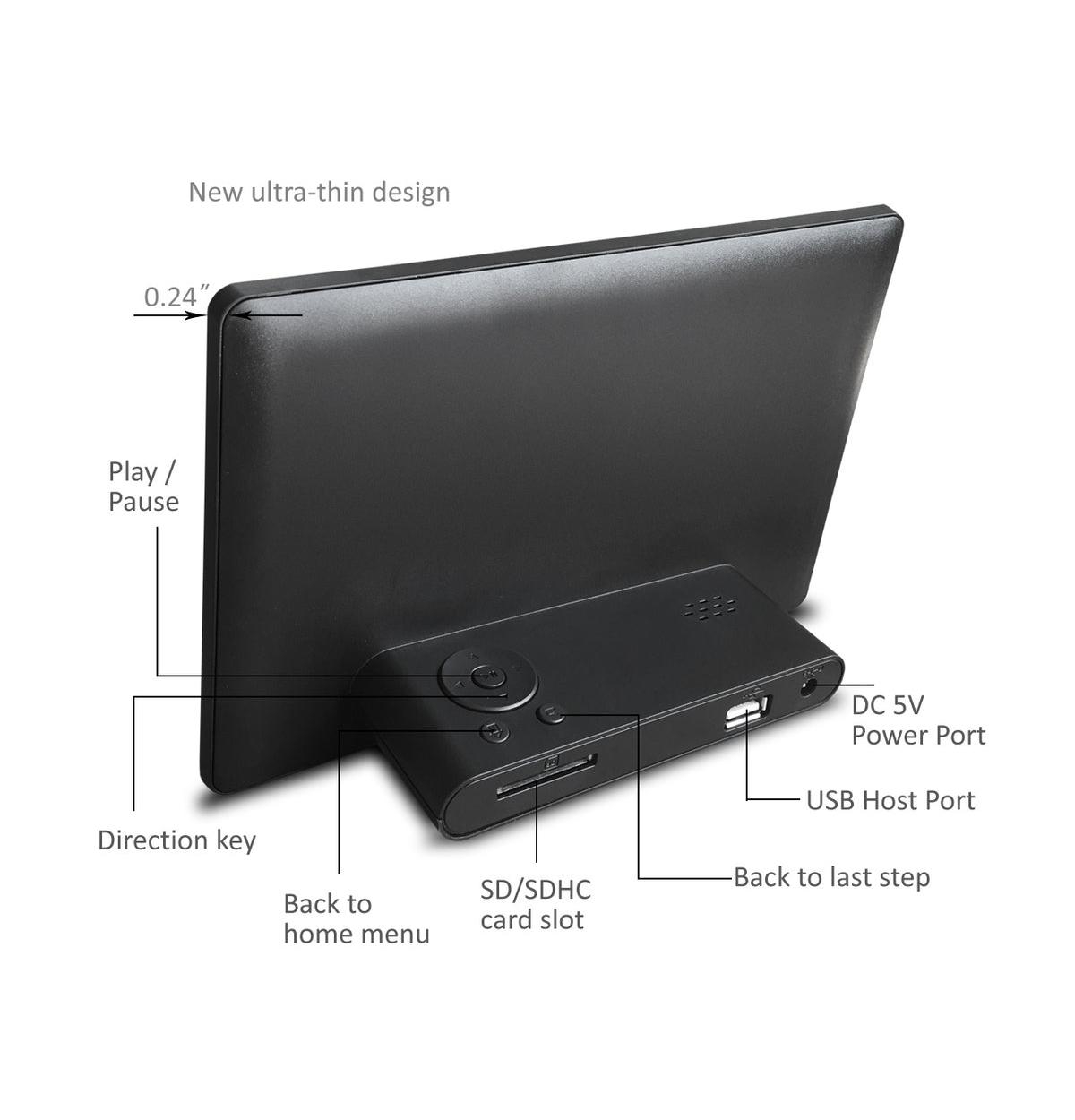 Sungale 7 inch Digital Photo Frame, 1024x600 - Usb & Sd card Support - Black