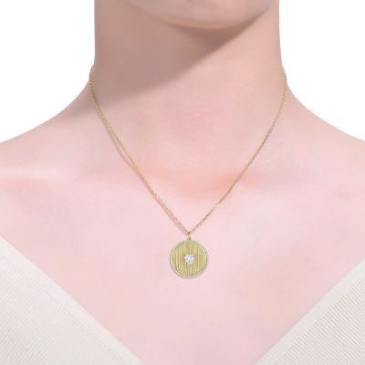 14k Gold Plated with Cubic Zirconia Heart Medallion Pendant Necklace