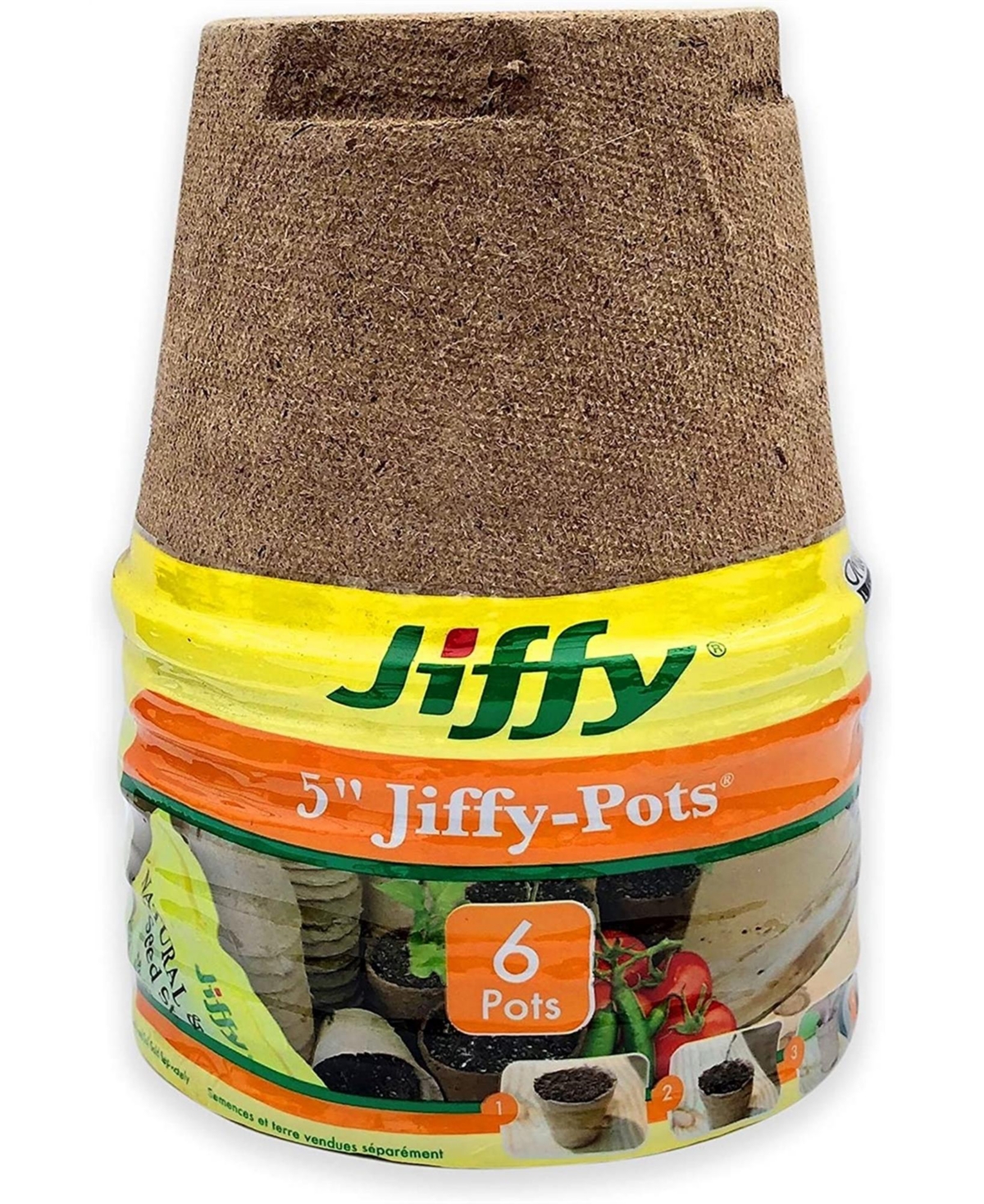 Jiffy Seed Starting Growing Plant Pots, 5in Round - 6 pack - Brown