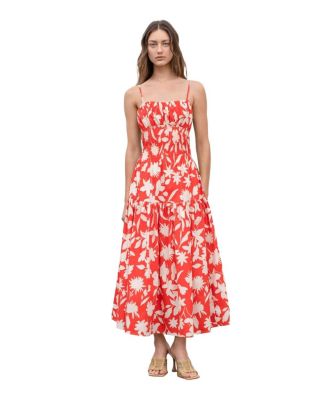 knee length dresses for ladies Brunch Date Mixed Media Floral Tiered Midi Dress - Pink Multi main image 1