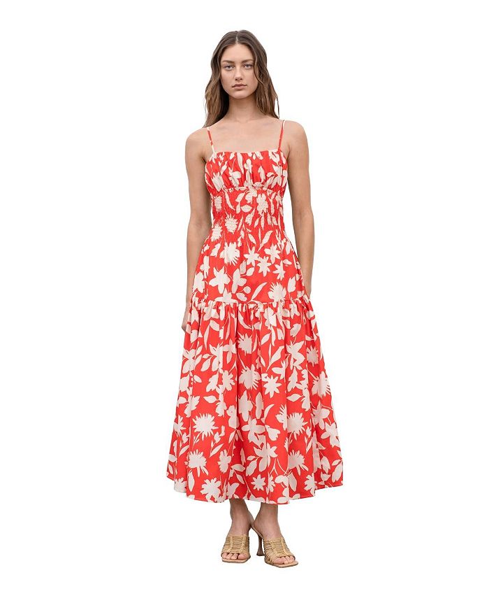 Moon River Women's Back Ribbon Tie Floral Midi Dress - Macy's