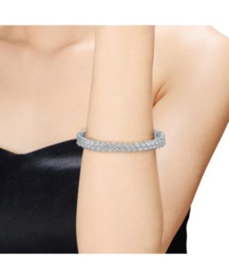 White Gold Plated With Cubic Zirconia 2-stone Cluster Link Tennis Bracelet